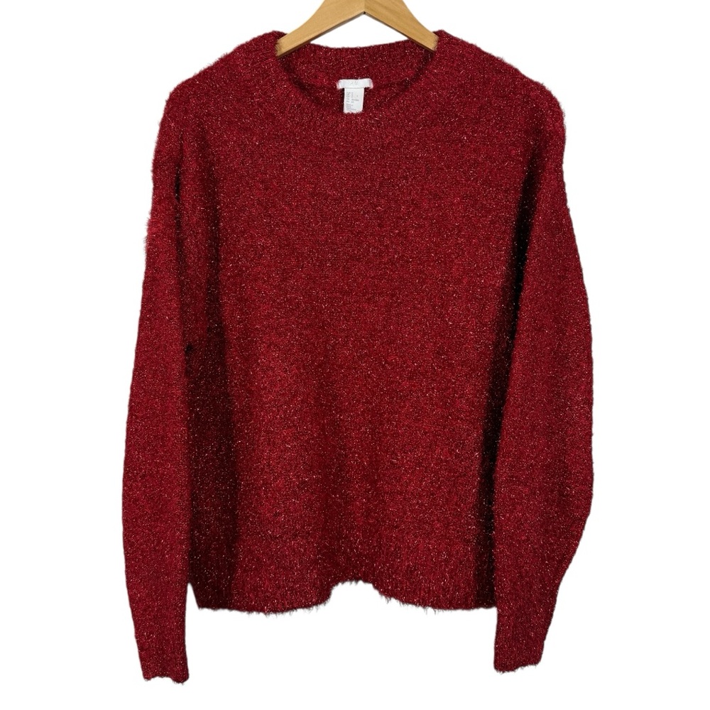 H&M Red Glitter Knit Sweater Women Size Small